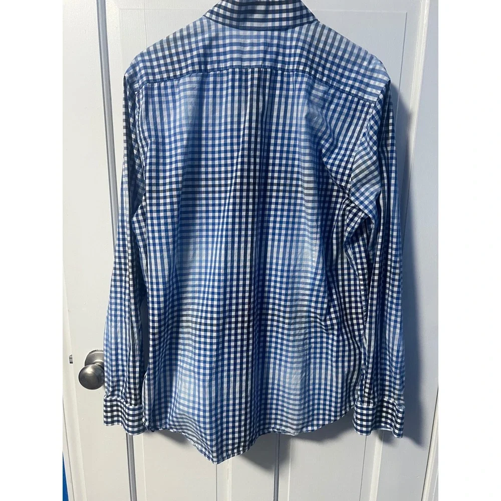 Express Mens Blue White‎ Gingham Check Long Sleeve Button Up Dress Shirt Large - Picture 5 of 5